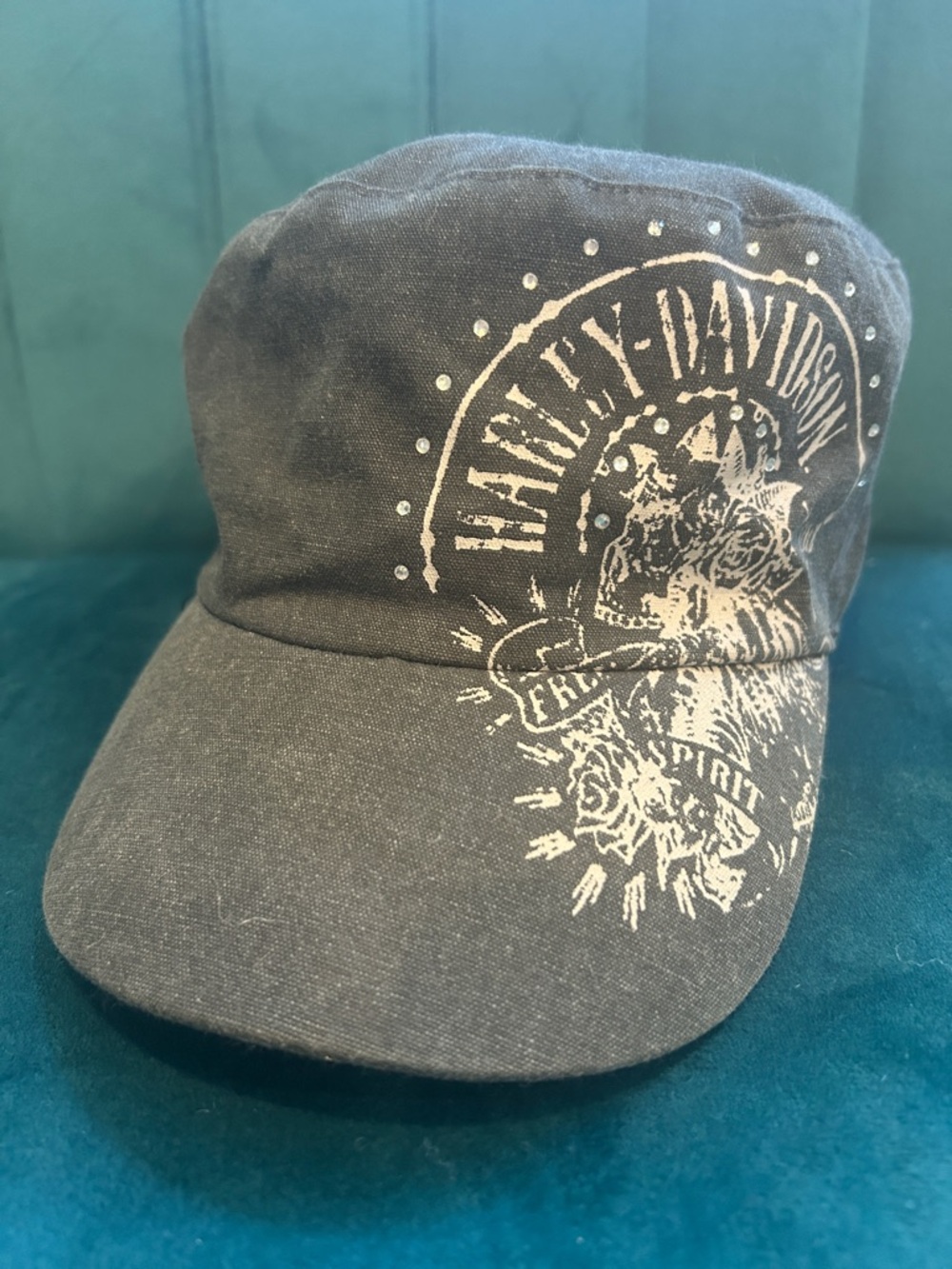 Harley-Davidson Women’s Black Cap with White Graphic and Rhinestones